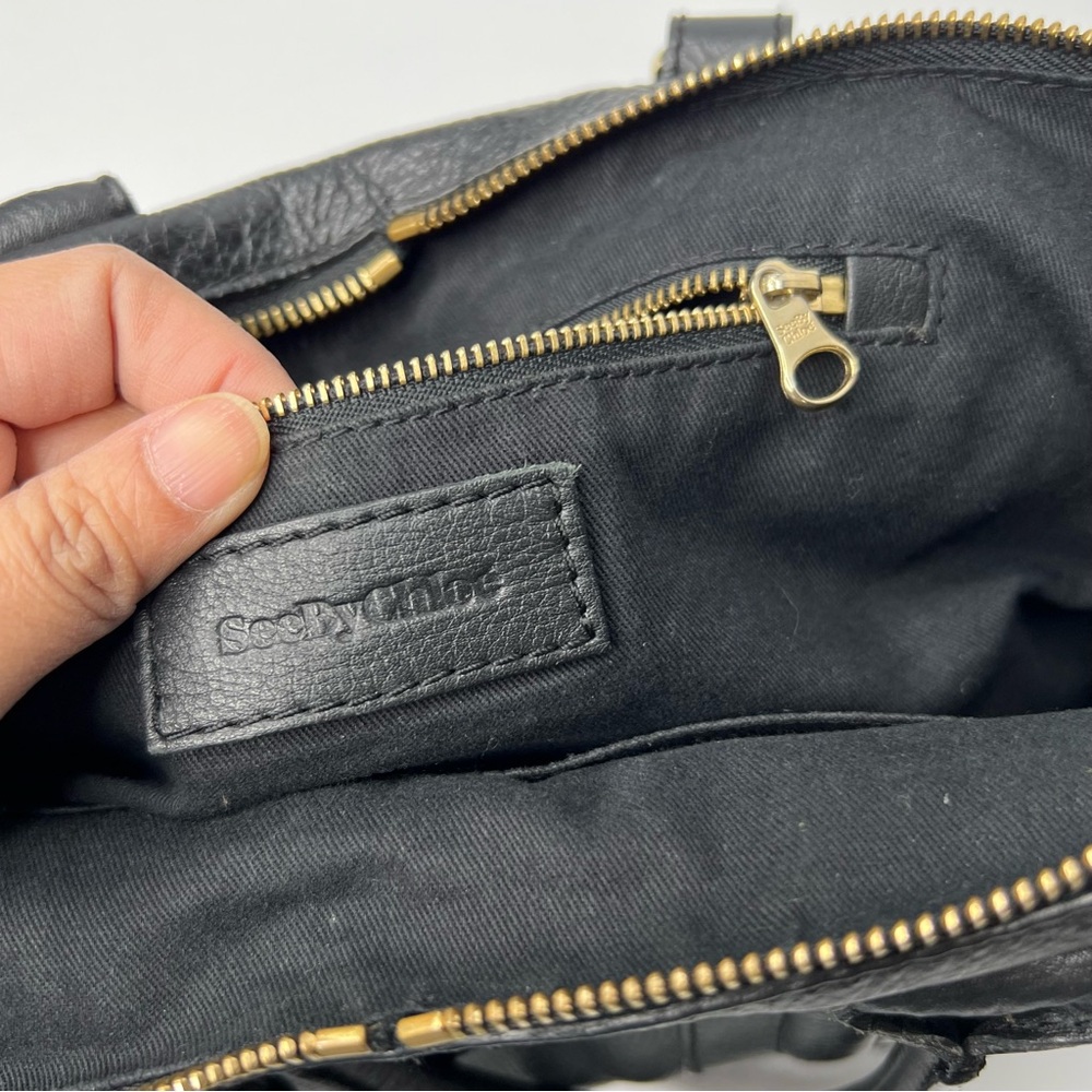 See By Chloe Kay Black Leather Satchel Shoulder Crossbody Bag - Picture 9 of 16